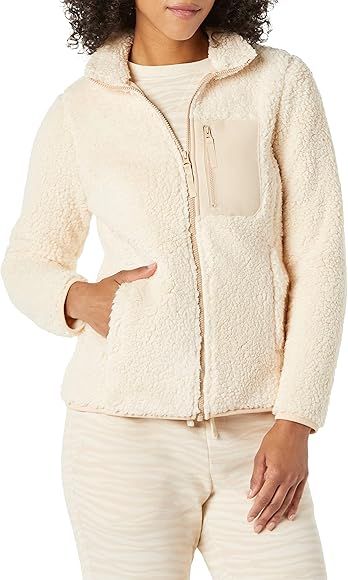 Amazon Essentials Womens Sherpa Color Blocked Long-Sleeve Mockneck Full-Zip Jacket | Amazon (CA)