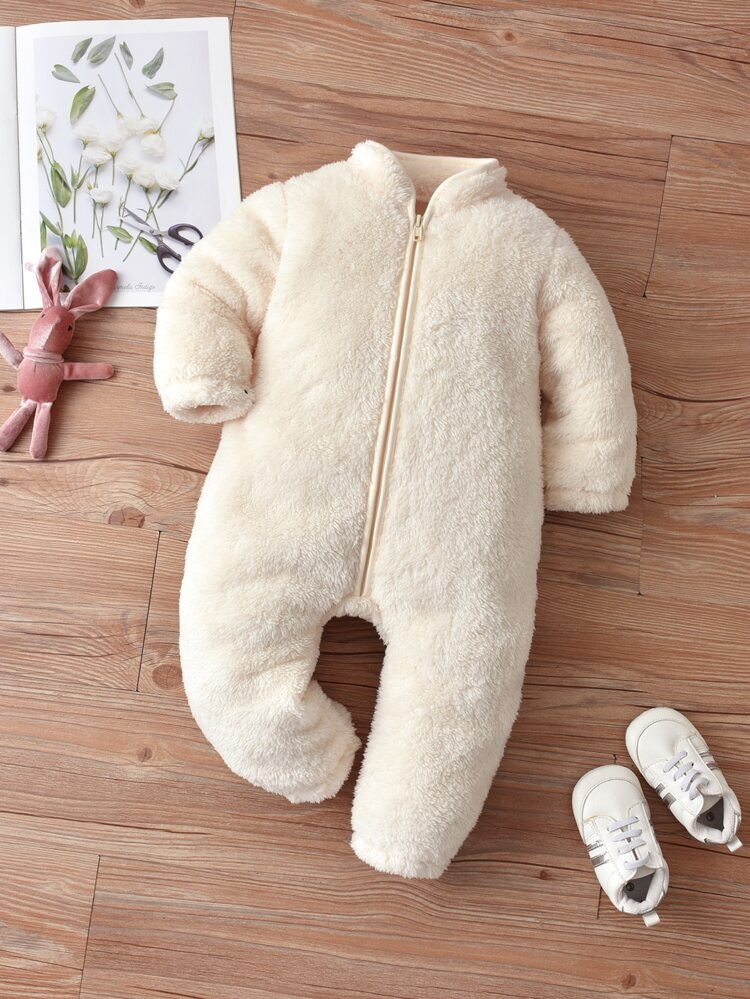Baby Solid Zipper Flannel Jumpsuit | SHEIN