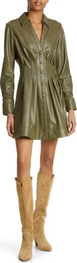 Veronica Beard Ameeta Long Sleeve Faux Leather Shirtdress | Nordstrom | Nordstrom