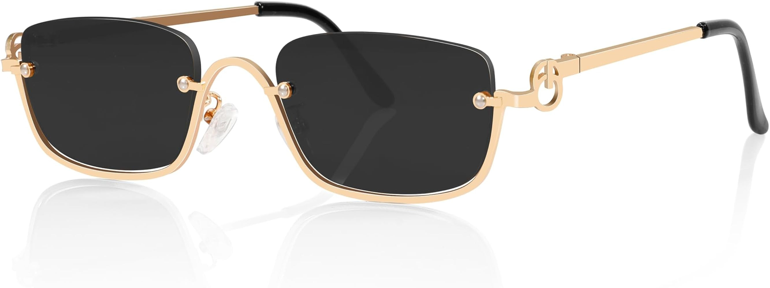 Retro Rectangular Y2k Sunglasses for Women, 2025 Trendy Narrow Gold Semi-Rimless Sun Glasses 90s ... | Amazon (US)