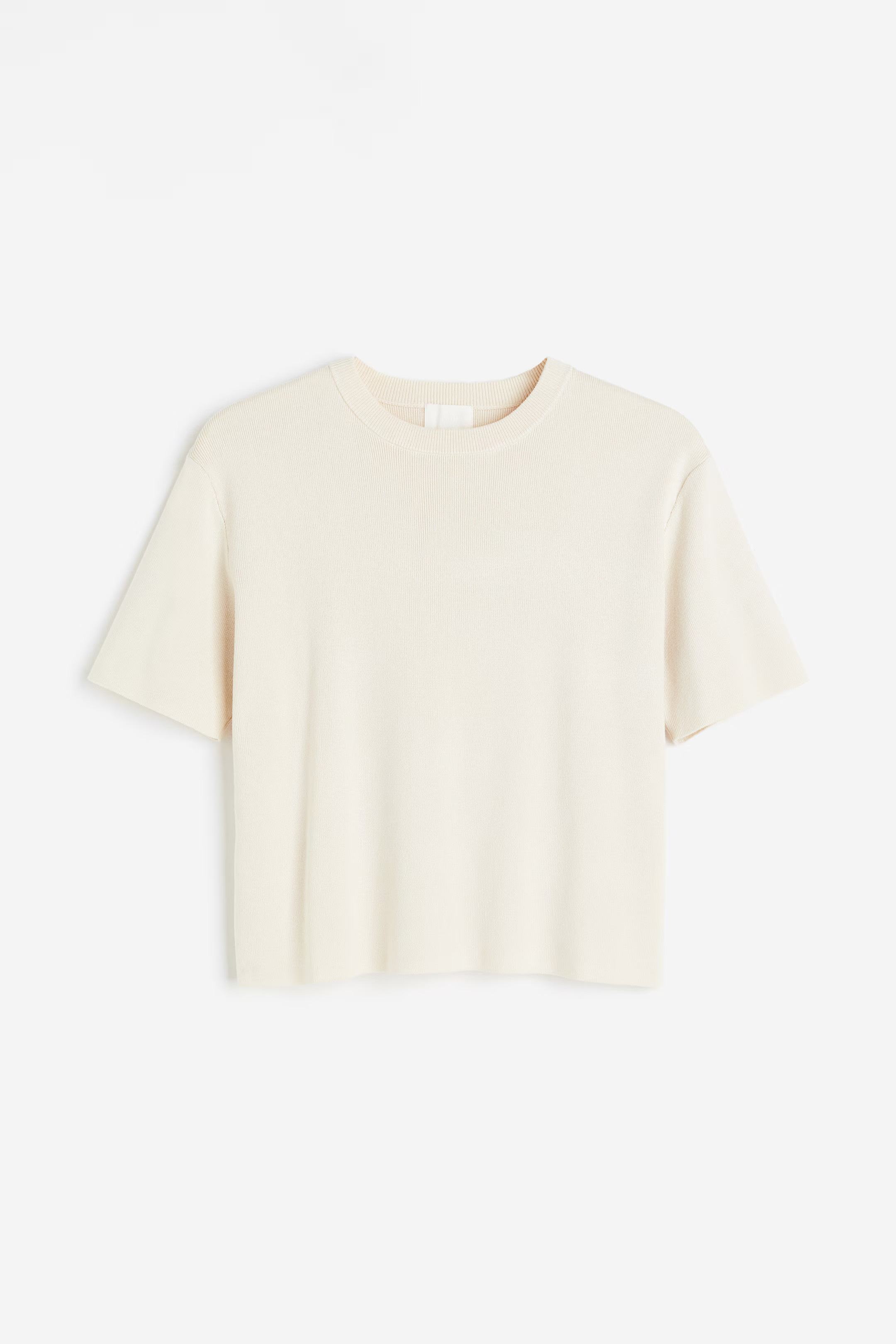 Fine-knit top - Round neck - Short sleeve - Cream - Ladies | H&M GB | H&M (UK, MY, IN, SG, PH, TW, HK)