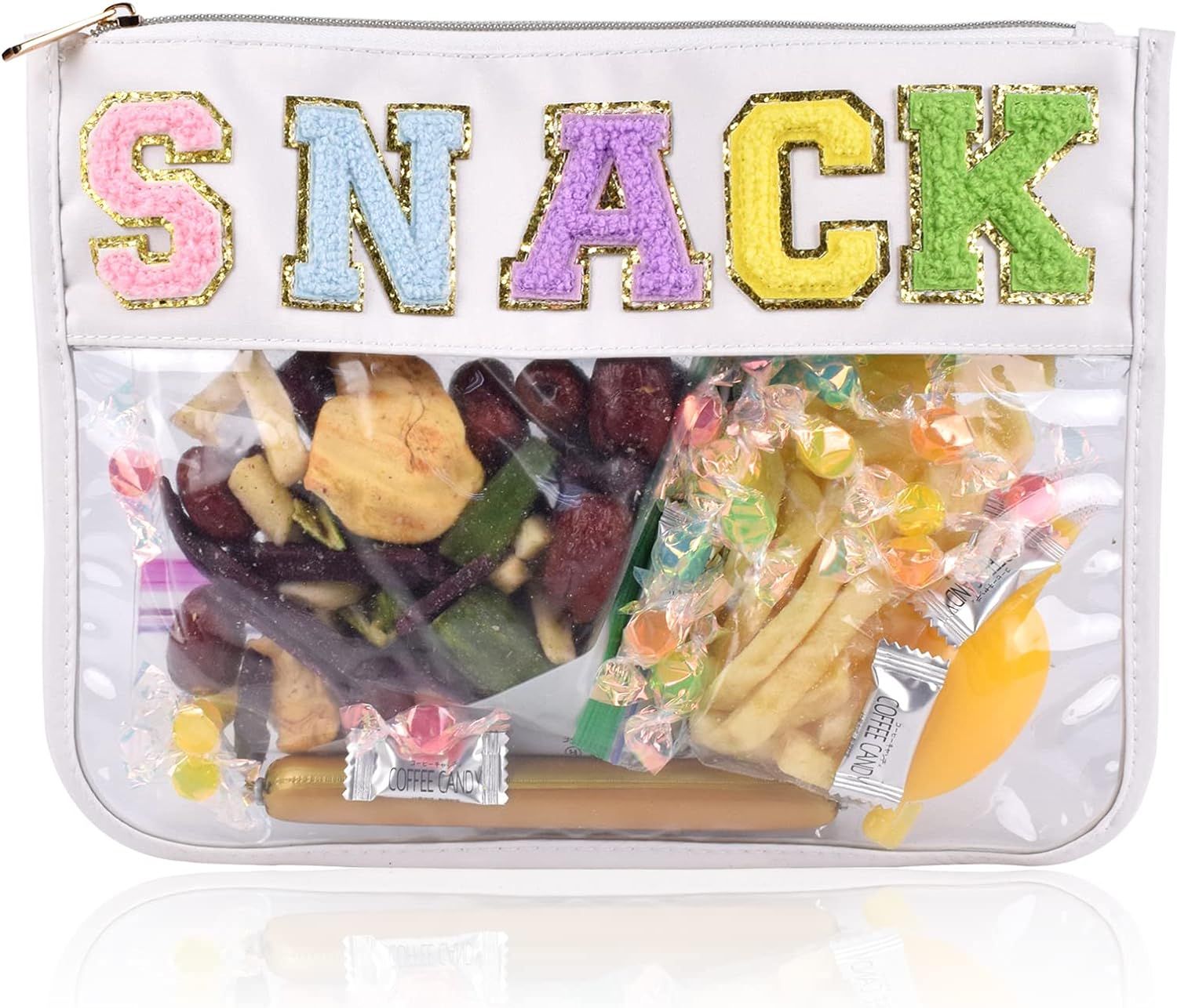 Chenille Letter Snack Zipper Pouch , Clear Letter Snack Beach PVC and Nylon Bags, Clear Makeup Ba... | Amazon (US)