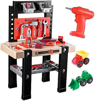 iBaseToy Kids Tool Bench, 91 Pieces Toy Workbench with Electric Drill, Construction Toy Vehicles,... | Amazon (US)