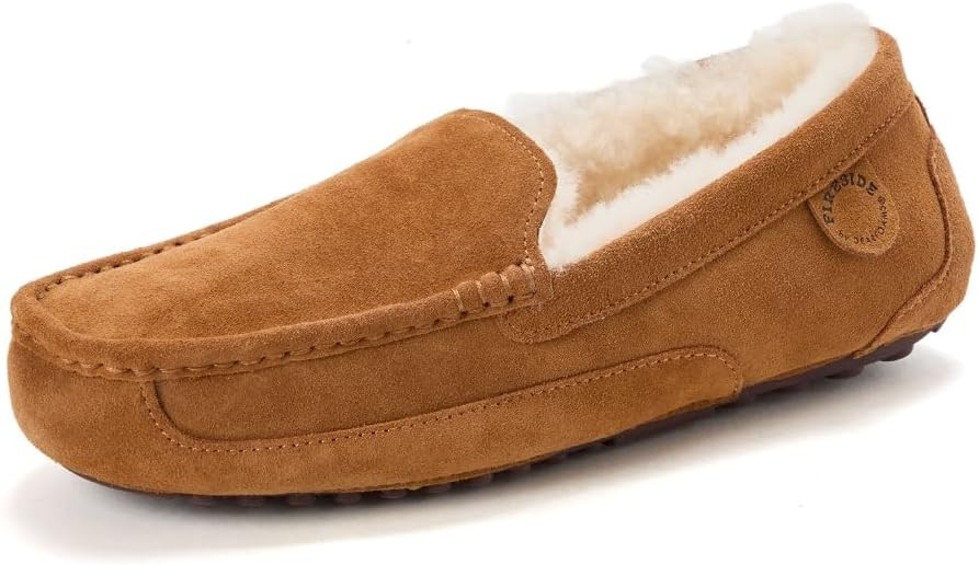 Fireside By Dearfoams Men's Melbourne Genuine Shearling Moccasin Slippers, Memory Foam Sudede Loa... | Amazon (US)