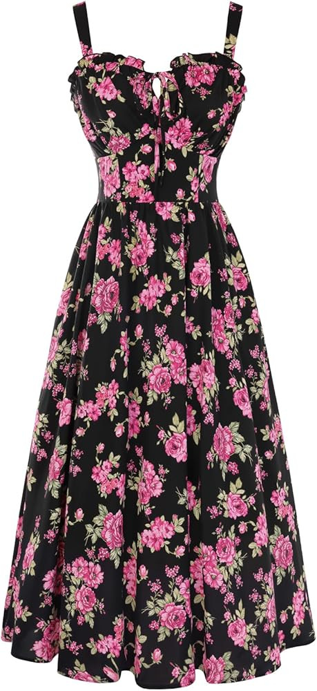 Scarlet Darkness Summer Dresses for Women 2026 Floral Corset Dress Long Milkmaid Dress with Pocke... | Amazon (US)
