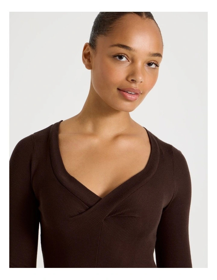 BlaqTwist V-Neck Long Sleeve Knit Top in Chocolate | Myer
