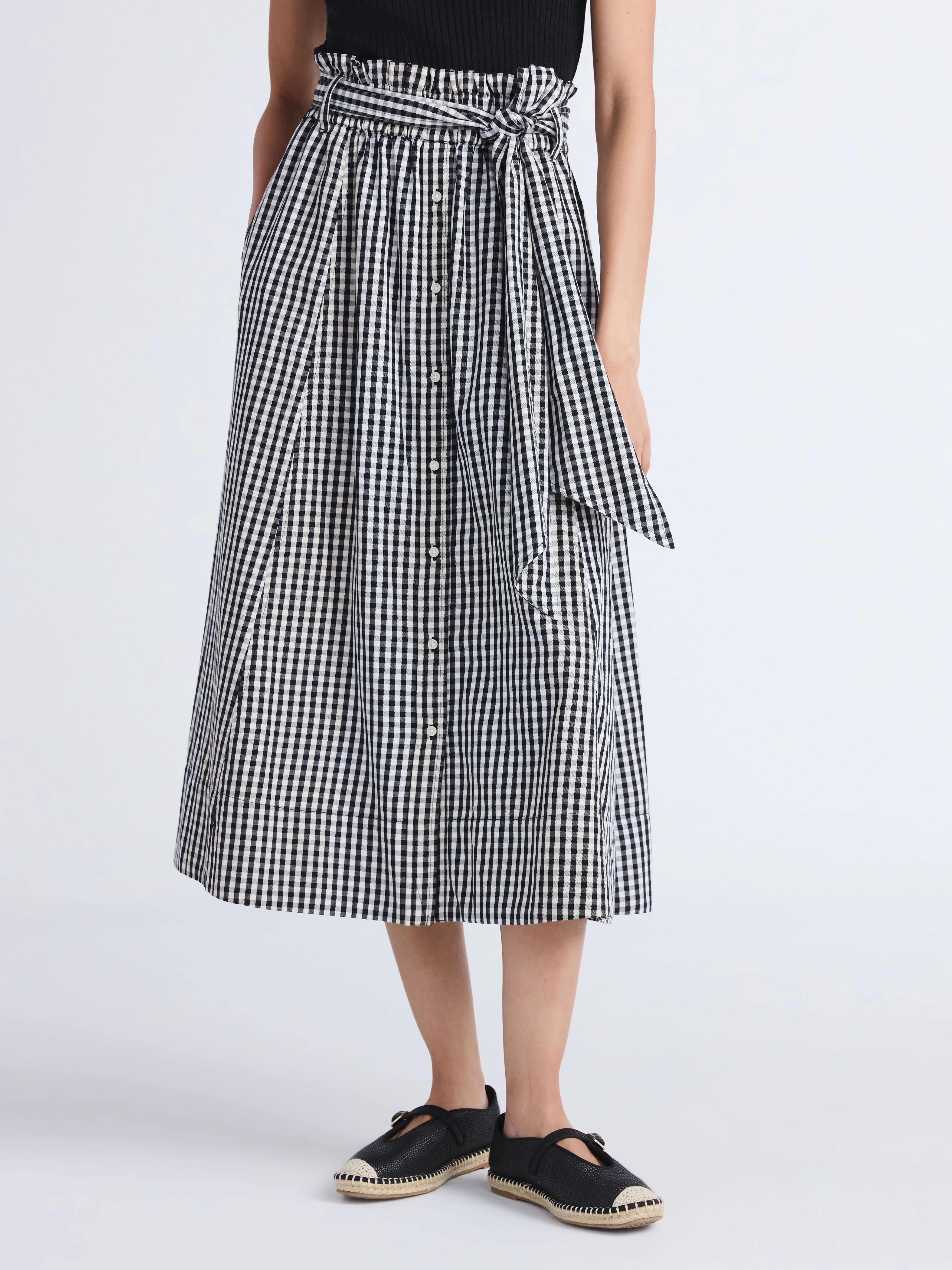 Free Assembly Women's and Women's Plus Cotton Button Front Midi Skirt with Paperbag Waist, Sizes ... | Walmart (US)