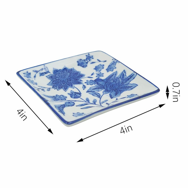 Blue & White Floral Porcelain Plate, 4" | At Home