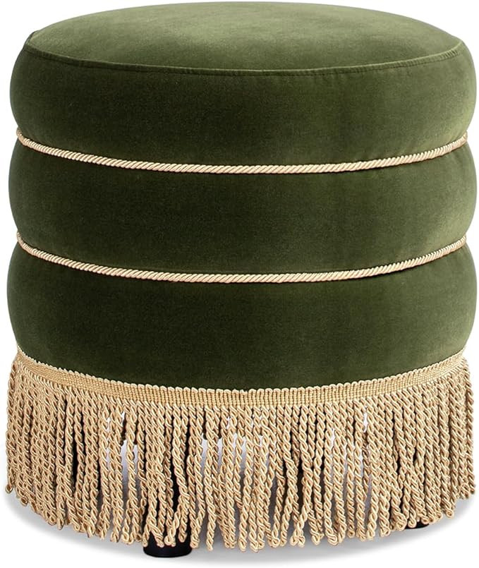 Jennifer Taylor Home Edward 17.5" Round Upholstered Ottoman with Bullion Fringe, Olive Green Perf... | Amazon (US)