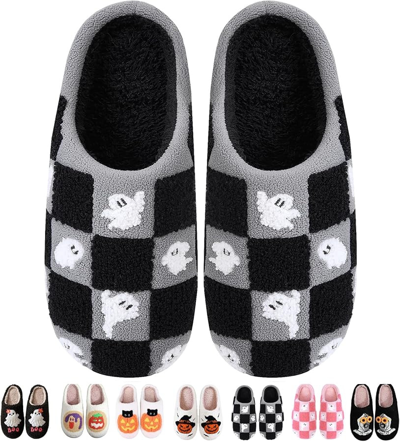 Halloween Pumpkin Slippers for Women, Cozy Plush Spooky Slippers, Ghostface Cartoon Slipper, Non-... | Amazon (US)