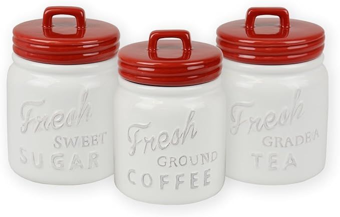 DII 3-Piece Vintage, Retro, Farmhouse Chic, Mason Jar Inspired Ceramic Kitchen Canister With Airt... | Amazon (US)