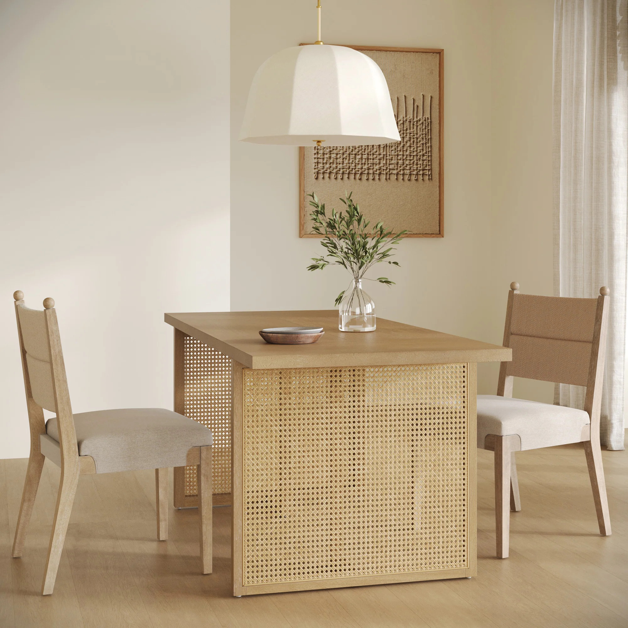 Bohemian Natural Wood & Rattan Dining Table Light Brown | Nathan James
