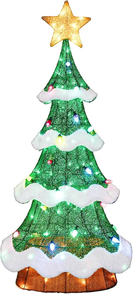 Hykolity 5 ft. Christmas Tree with Star Topper, Metal Frame Outdoor Decor, Multi-Color Bulbs + Gr... | Amazon (US)