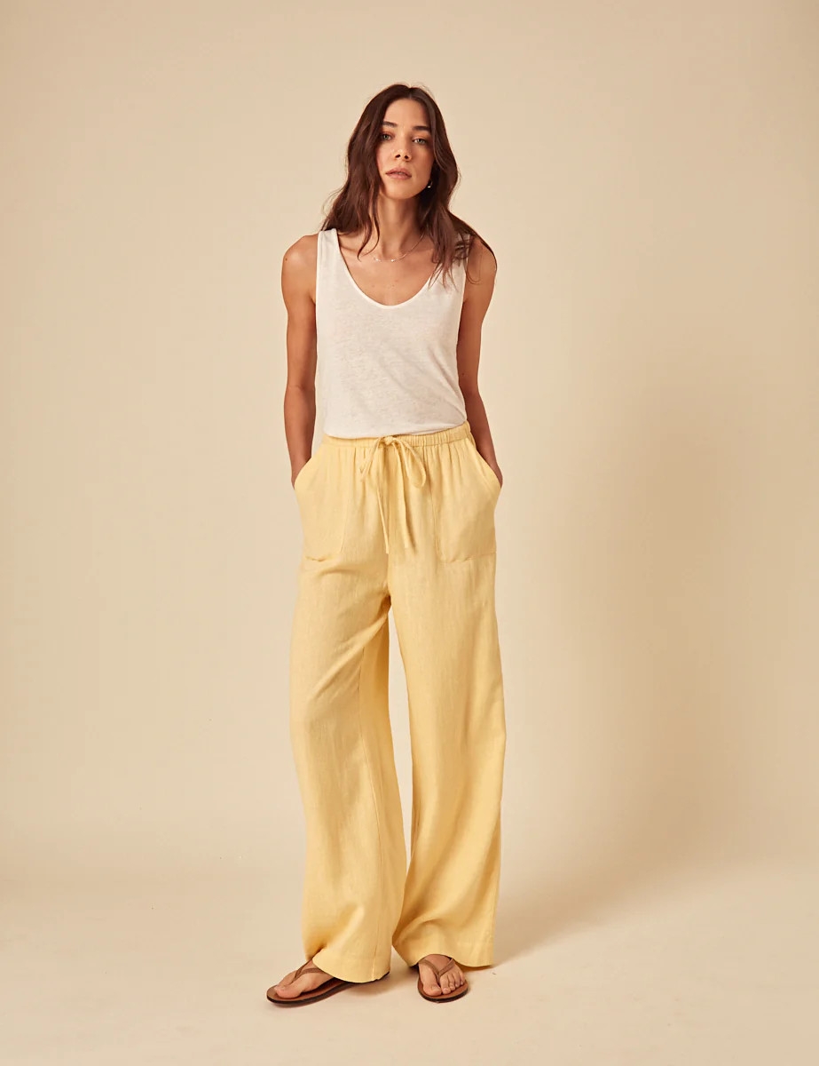 Butter Yellow Linen-blend Shona Trousers | Nobody's Child