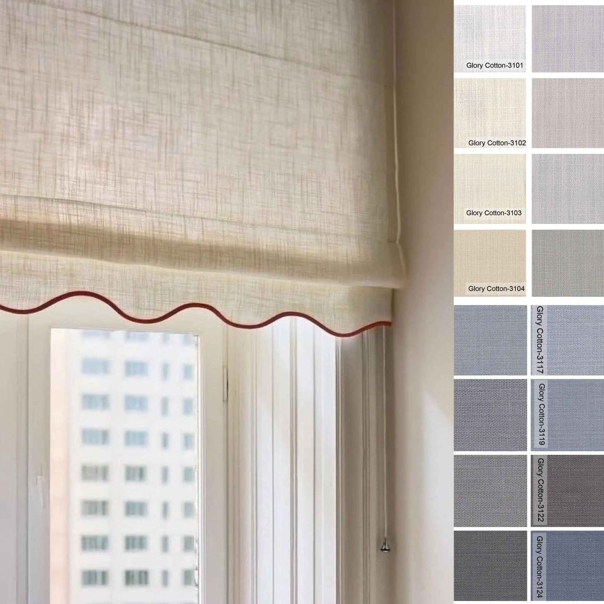 Linen Roman Blinds with Scallop Edge Roman Shade With No Line Custom Roman Shade With Chain Mechanism Scalloped Roman Shade with Border trim | Etsy (Global)