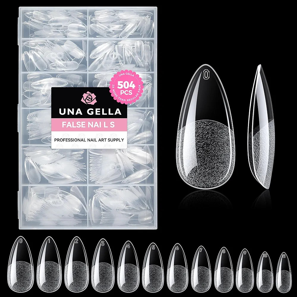 UNA GELLA Almond Gel Nail Tips, 504PCS Pre Etched Clear Fake Nails Tips Medium Almond Shape - 12 ... | Amazon (US)