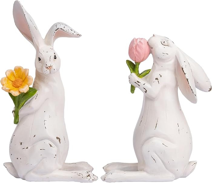 Valery Madelyn Easter Bunny Decorations for Home, Medium White Couple Rabbits Figurine Tabletop D... | Amazon (US)