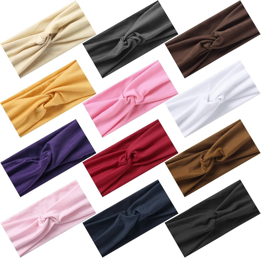 12-Pack Wide Stretch Headbands for Women - Non-Slip Extra Wide Turban Hair Bands for Workout, Afr... | Amazon (US)
