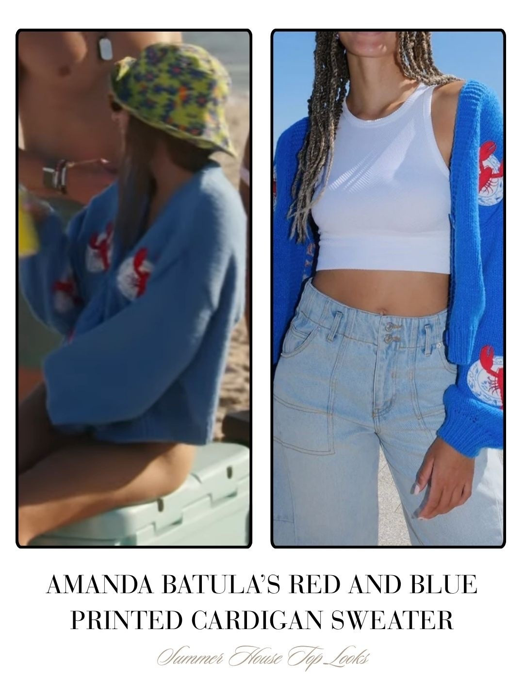Amanda Batula’s Red and Blue Printed Cardigan Sweater