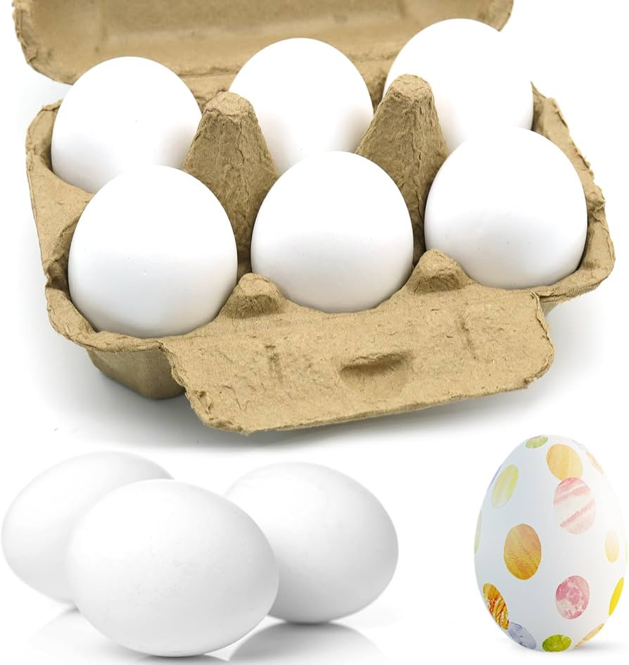 6 Pcs White Wooden Eggs, Fake Chicken Eggs for Crafts Painting Easter Decor | Amazon (US)
