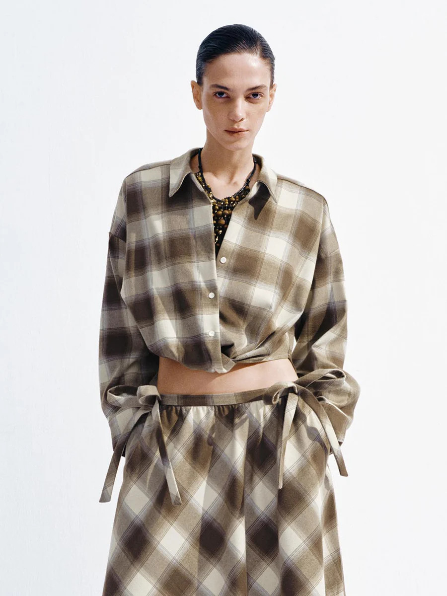 Cropped Contrast Check Shirts | Urban Revivo