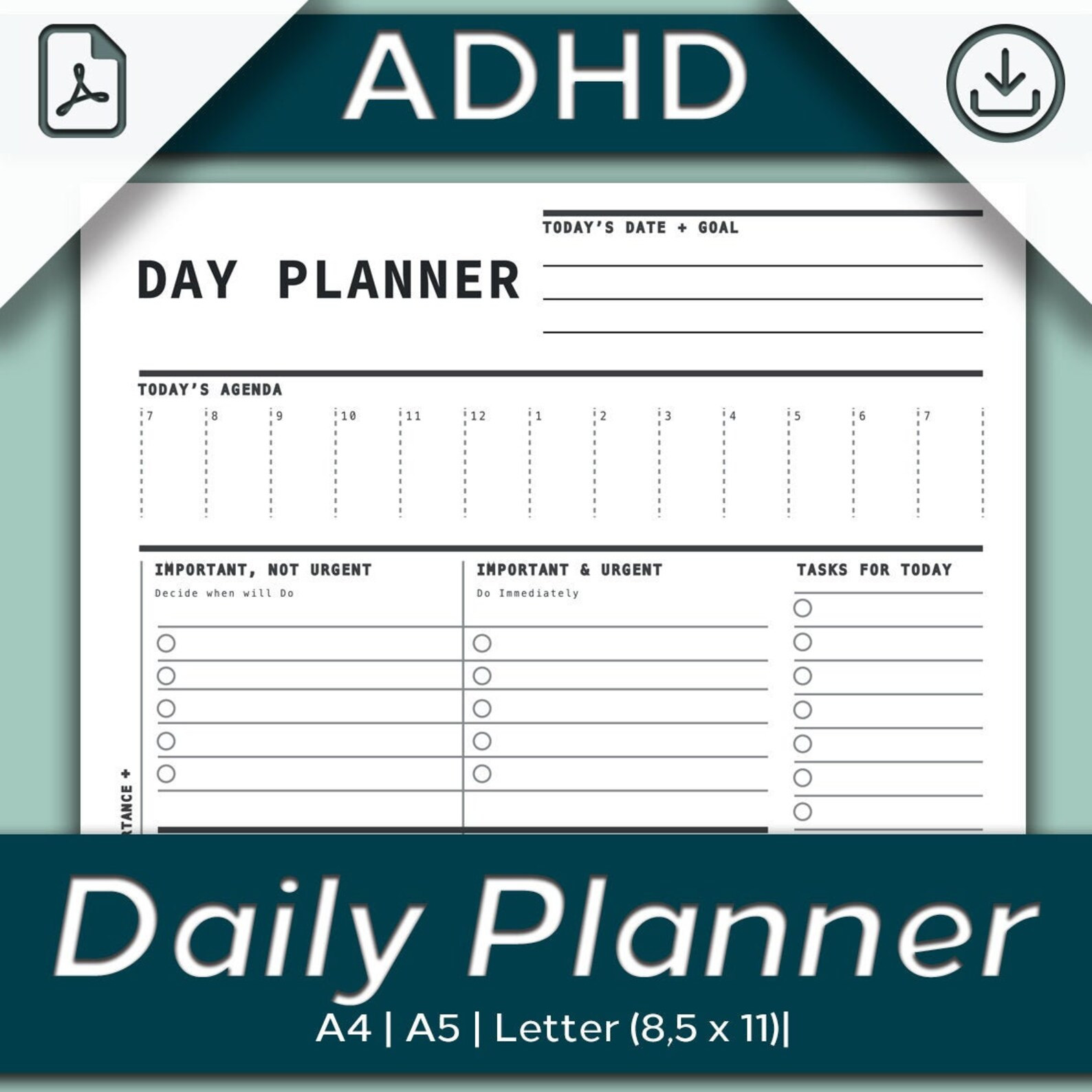 Daily Planner ADHD, Hourly Log, Daily Schedule Printable Daily Tasks, Priorities Planner, To Do L... | Etsy (US)