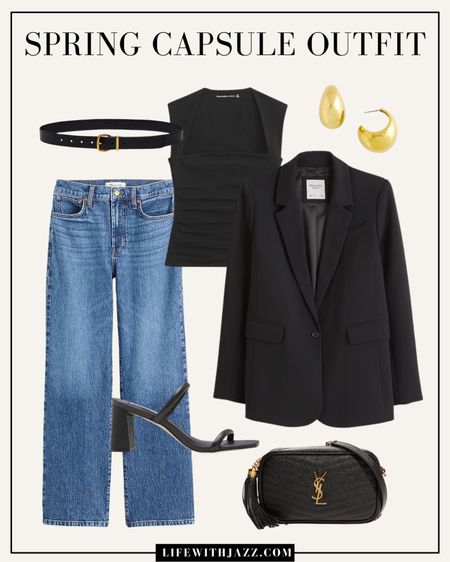 Dressy spring outfit for dinner 


Mid wash blue jeans / black blazer / ruched top / dressy top / strappy heels / block heels / belt / jewelry / bold hoops / Ysl purse / dinner / going out 

#LTKstyletip #LTKSeasonal