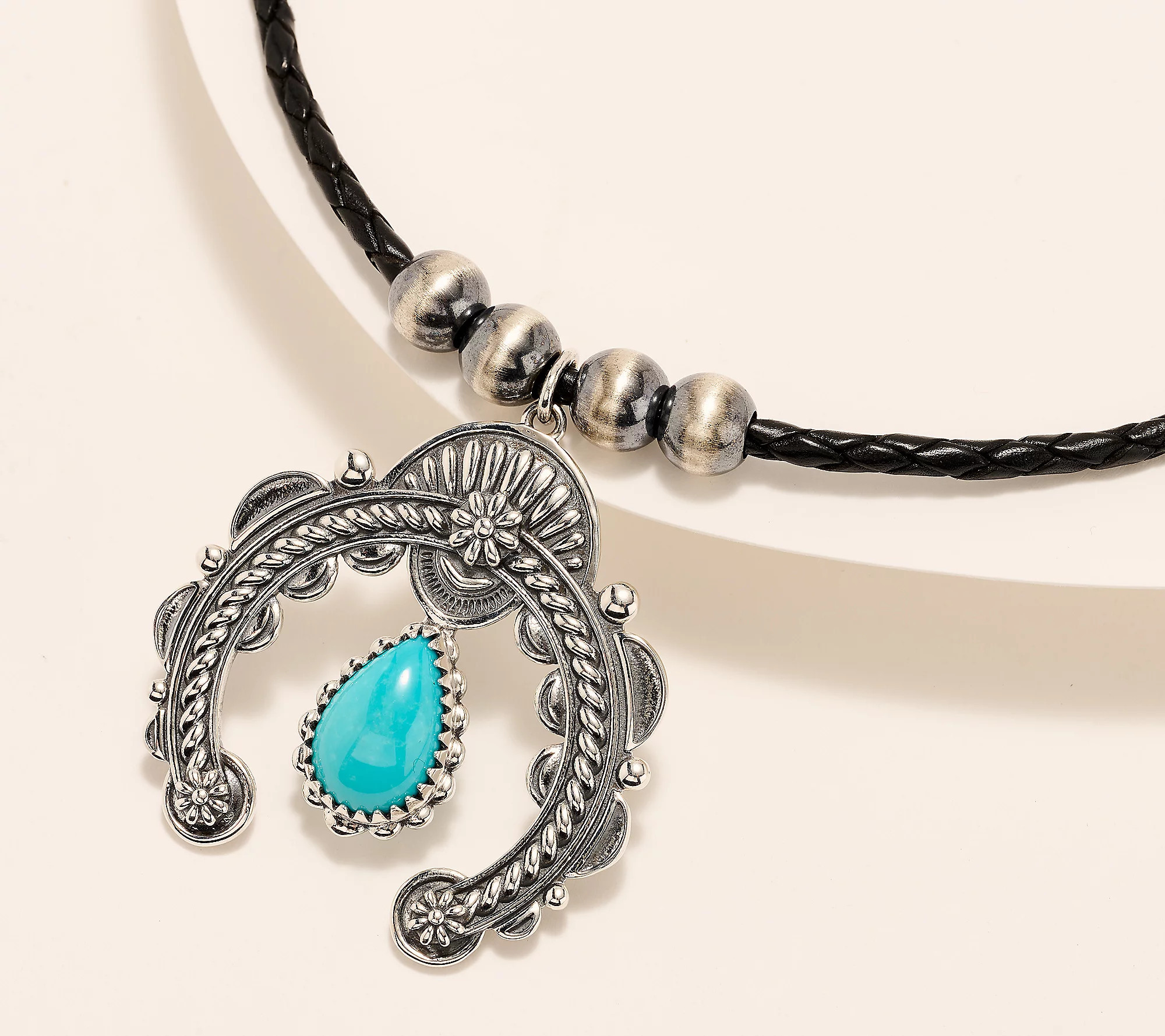 American West Sterling & Leather Pear Gemstone Naja Necklace | QVC