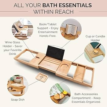 Bathtub Tray and Luxury Bath Pillow Set - Expandable Bath Tray for Tub and Deluxe Bathtub Pillow ... | Amazon (US)