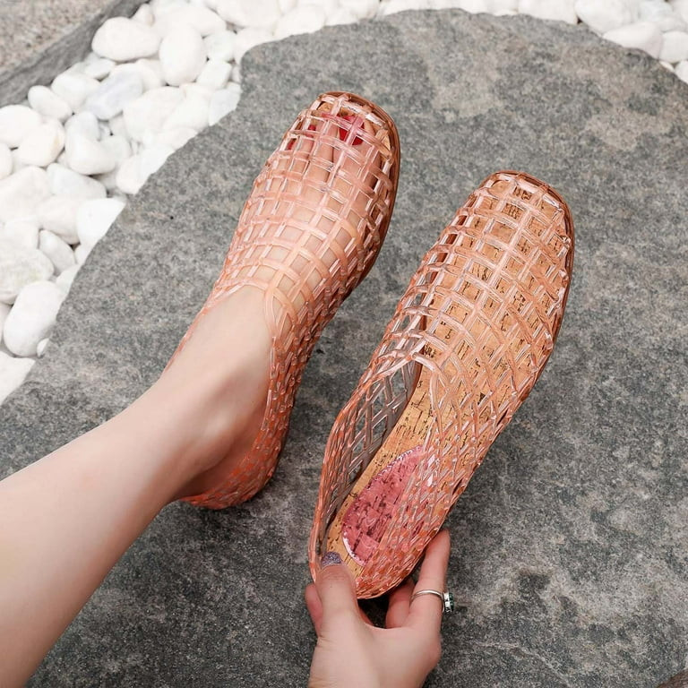 Quaouag Jelly Mesh Ballet Flats for Women Adult Clear Hollow Jelly Sandals Beach Ballerina Jellie... | Walmart (US)