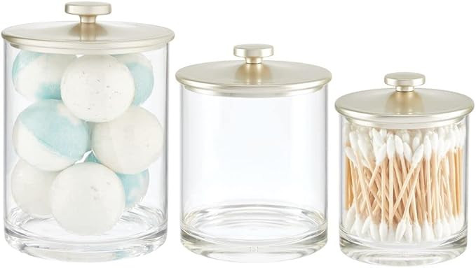 mDesign Plastic Apothecary Canister Jar Storage Organizer for Bathroom, Bedroom, Vanity, Kitchen ... | Amazon (US)