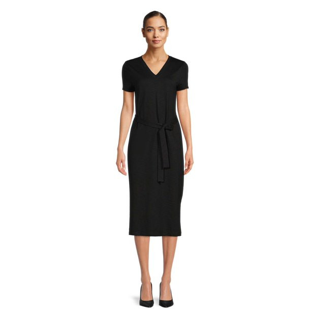 Time and Tru Women's Knit Midi Dress with Short Sleeves | Walmart (US)