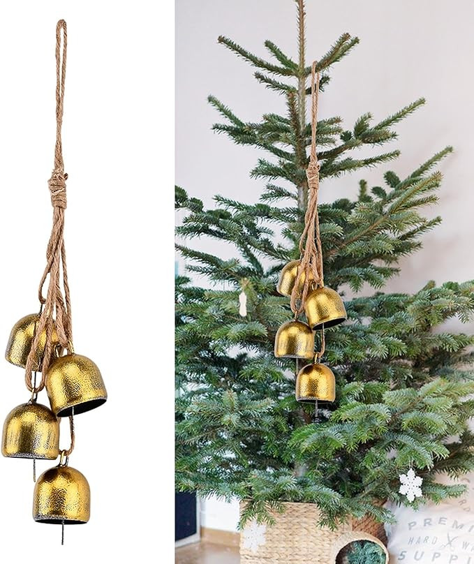 Christmas Bells, Gold Vintage Bells Vintage Bells with Jute Hanging Rope, Metal Tibetan Inspired ... | Amazon (US)