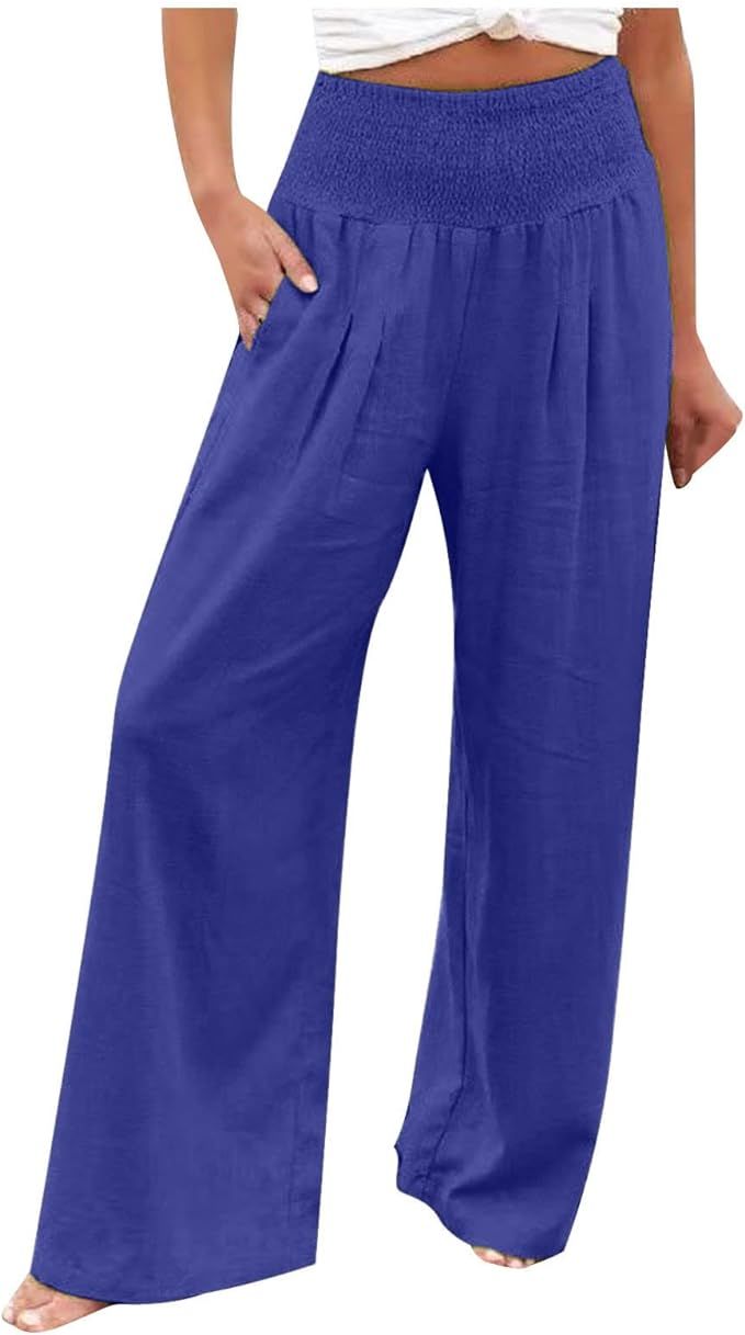 TARIENDY Women's Casual Pants 2024 Loose Wide Leg Long Palazzo Lounge Sweatpants High Waisted Sol... | Amazon (US)