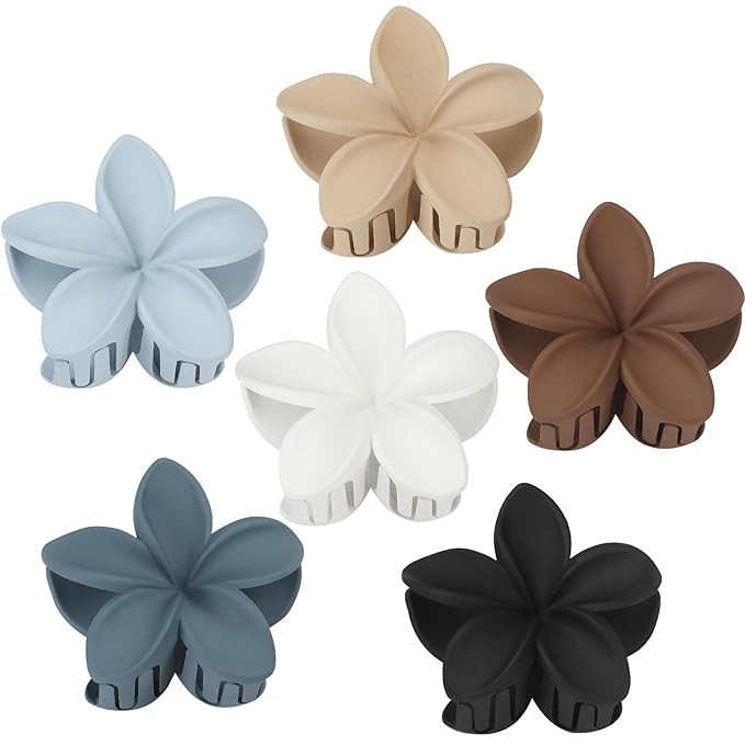 Hair Clip, 6 Pcs Large Plumeria Flower Claw Clips for Thick Medium Hair - Blue Brown Beach Hair A... | Amazon (US)