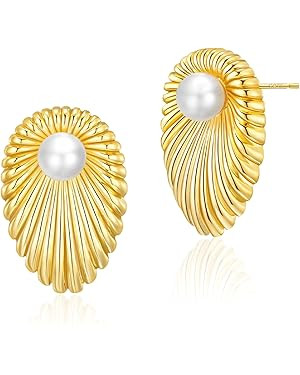 MOROTOLE Chunky Gold Earrings, Large Gold Statement Stud Earrings for Women Trendy 18K Real Gold ... | Amazon (US)