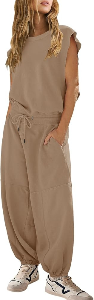 SENSERISE Womens Lounge Jumpsuits One Piece Jumpsuit with Pockets Sleeveless Workout Tops Drawstr... | Amazon (US)