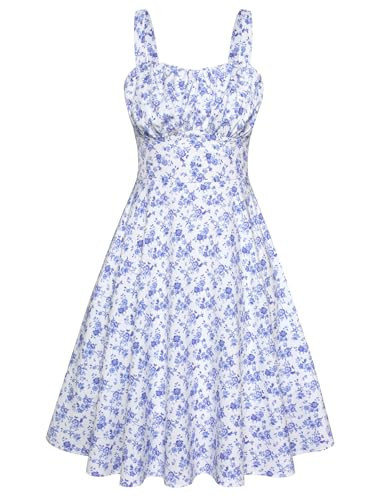 Sweetheart Neck Spaghetti Strap Sleeveless Summer Sundresses 2025 Floral Smocked A-Line Flowy Swing Midi Dress Small | Amazon (US)