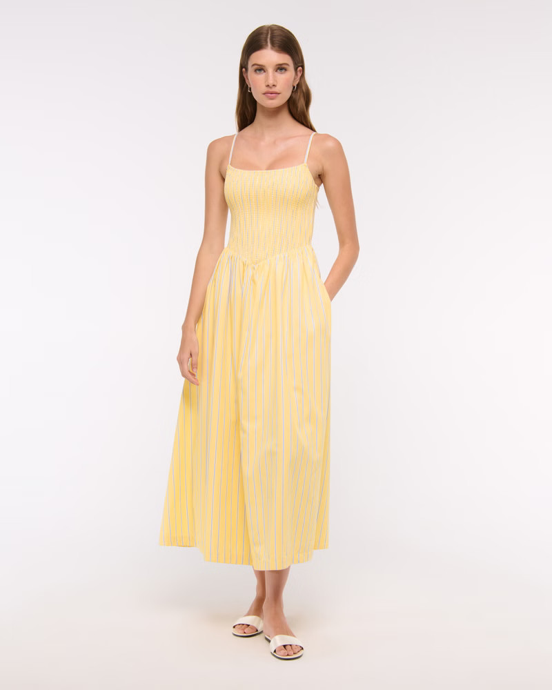 Women's Dipped-Waist Smocked Midi Dress | Women's Dresses & Jumpsuits | Abercrombie.com | Abercrombie & Fitch (US)