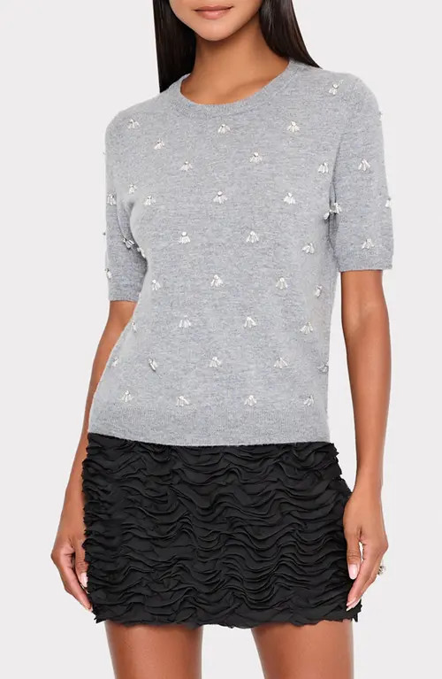 Milly Rosalyn Rhinestone Detail Sweater in Grey at Nordstrom, Size Petite P | Nordstrom