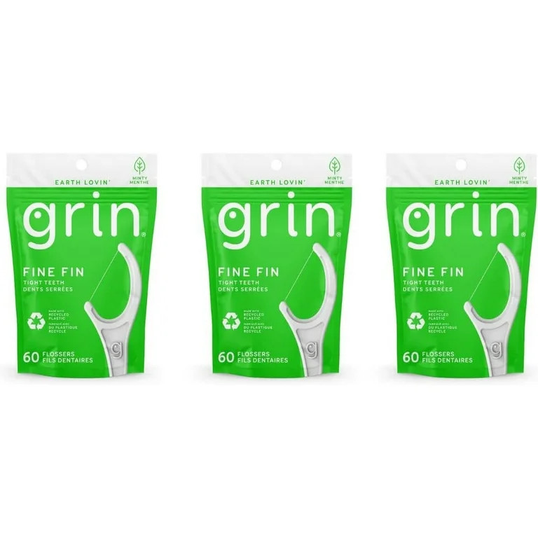 GRIN Dental Mint Floss Tape Fine Fin Tight Teeth Dents Serrées (3 Packs of 60 Count) | Walmart (US)