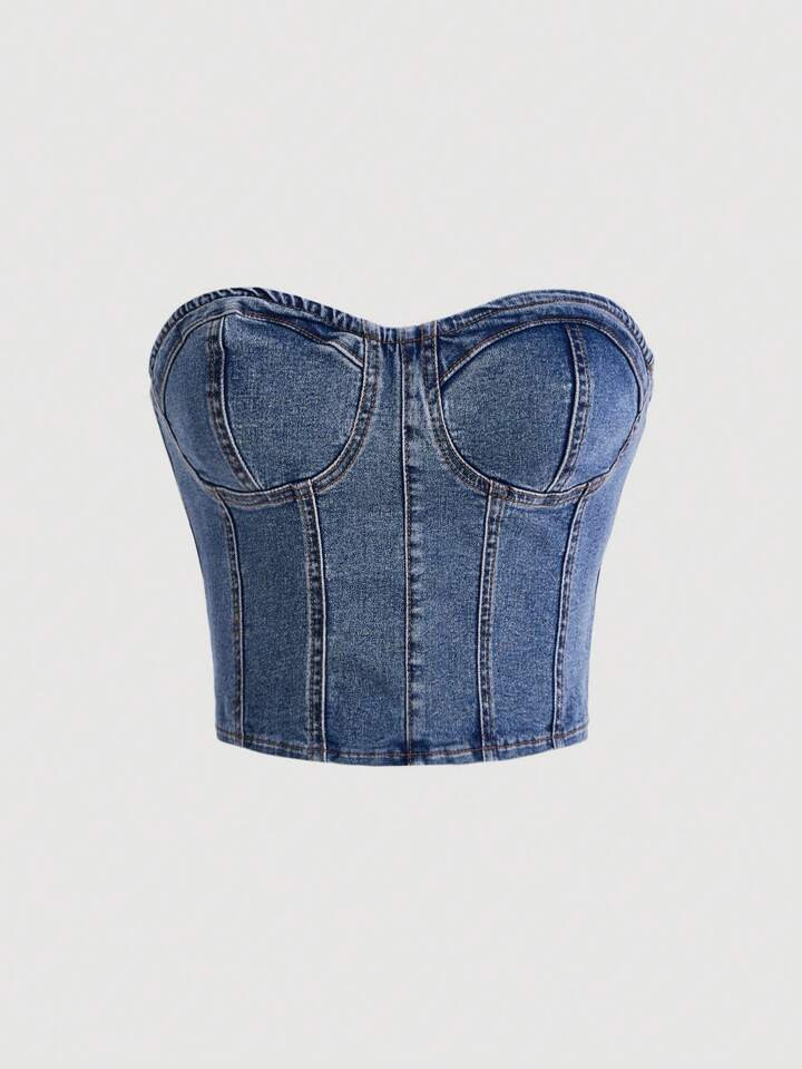 SHEIN MOD Bustier Tube Tube Denim Top | SHEIN