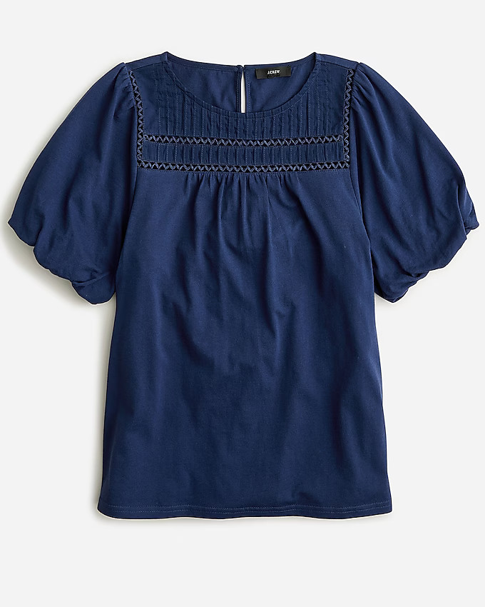 Lace-trim puff-sleeve T-shirt | J. Crew US