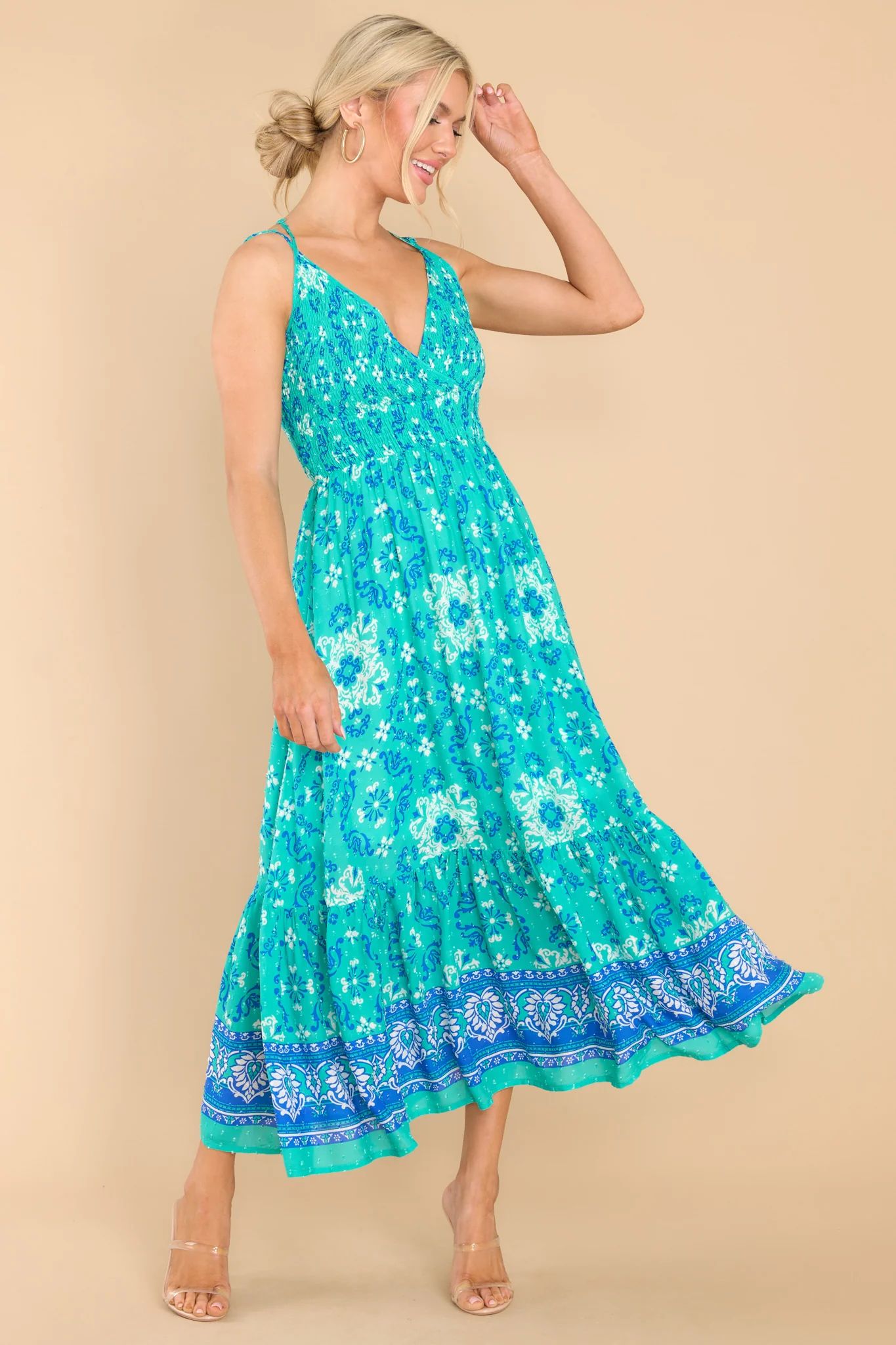 Delicate Passion Teal Multi Print Maxi Dress | Red Dress 