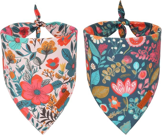 PTDECOR Flower Dog Bandana,2 Pcs Floral Reversible Dog Scarf, Multi Size, Triangle Pet Bandanas f... | Amazon (US)