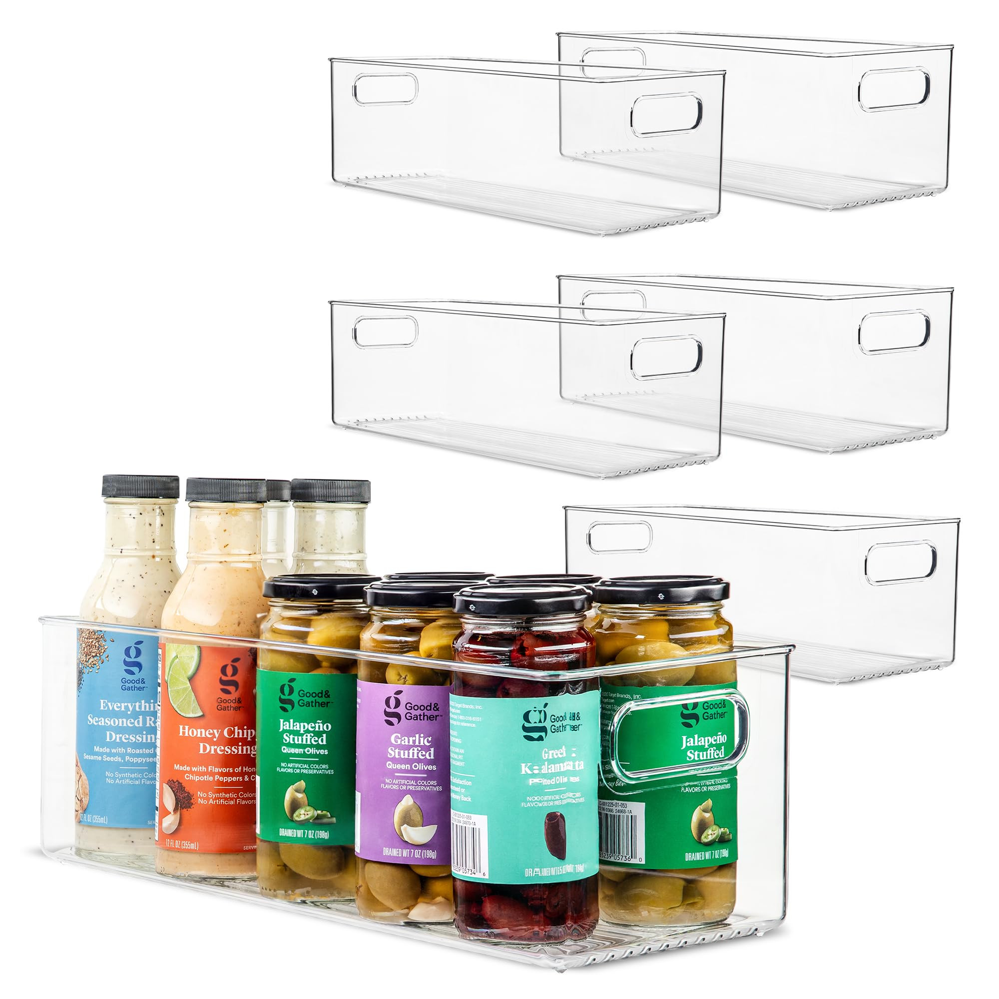 Plastic Food Storage 6 Pack Clear Container Bin with Handles for Organizing Kitchen, Pantry, Refr... | Amazon (US)