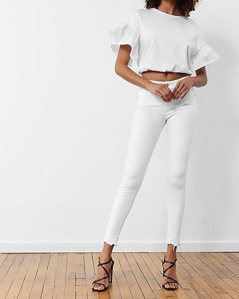Low Rise White Raw Hem Skinny Jeans | Express