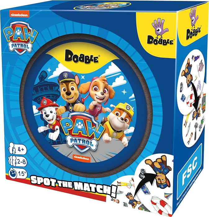 Asmodee | Dobble Paw Patrol | Fun Family Card Game | Fast-Paced Observation Game | 15 Min Playtime | 2-8 Players | Ages 6 and up | Tin Box & 55 Cards | Amazon (UK)