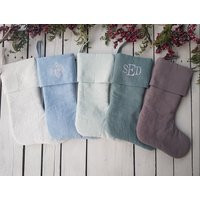 Pure Linen Christmas Stockings, Pastel Christmas Stockings Coastal, Stocking, Burlap Striped Stocking | Etsy (US)