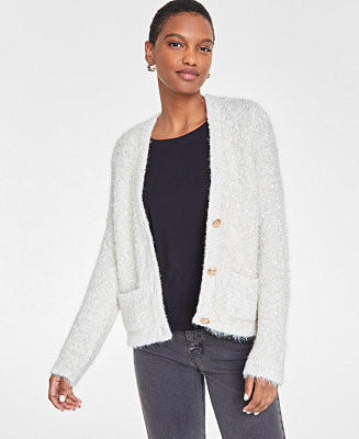 On 34th Women's Metallic Fuzzy-Knit Cardigan, Created for Macy's - Macy's | Macy's